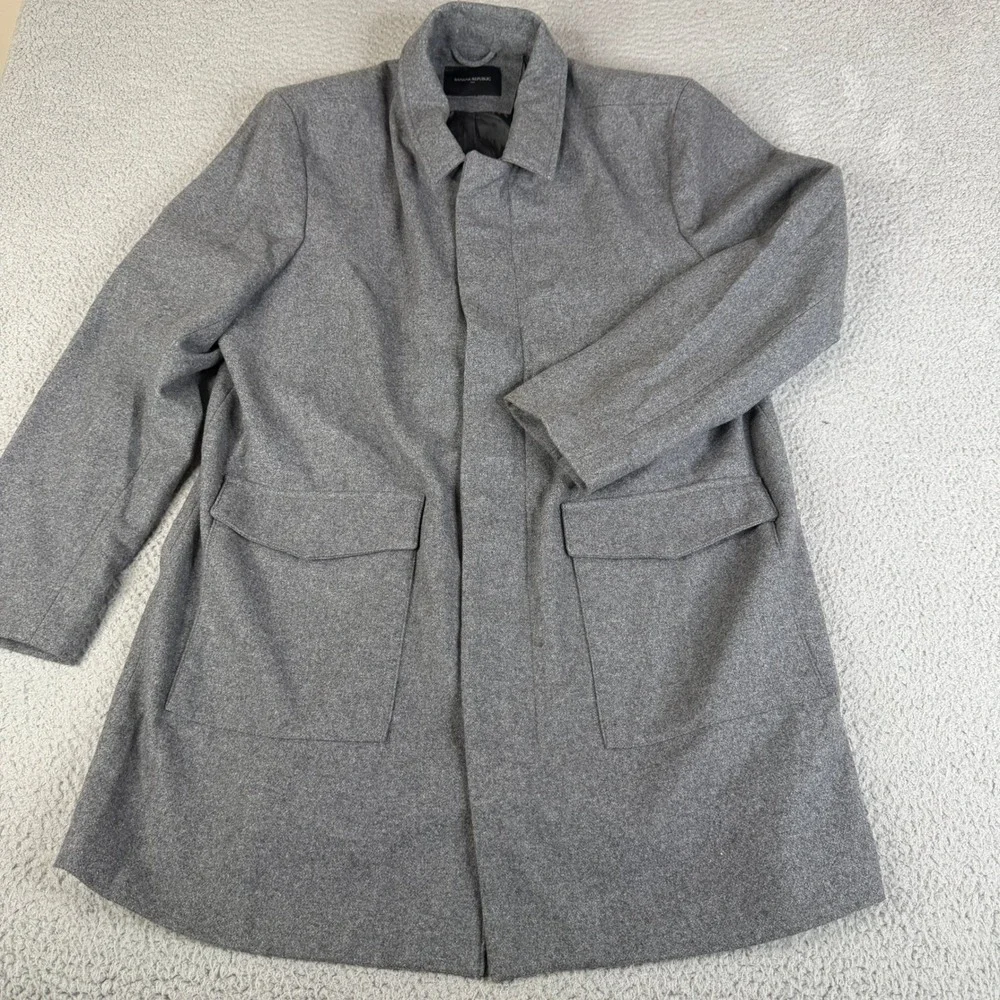 Banana Republic Coat Mens Large Gray Wool Blend Car Coat Zip Snap Flap Pockets